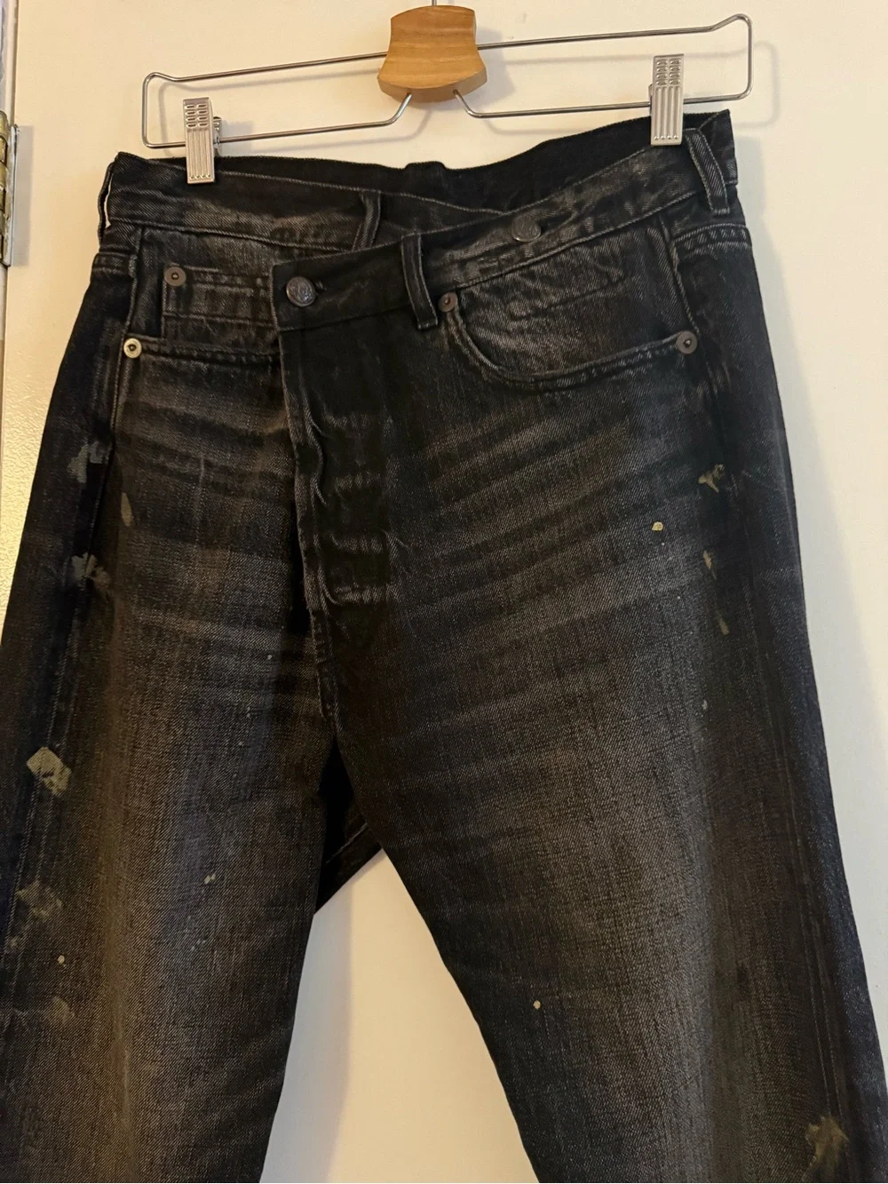 R13 Gold Splatter Crossover Jean in Eton Selvedge Black